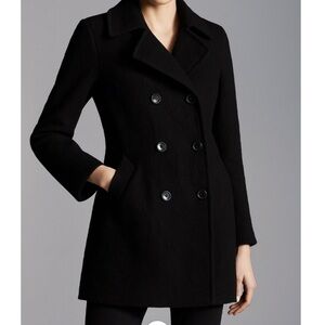 Vtg Fabio Wool Elegant Black Double-Breasted Black Peacoat Office Siren Coat L